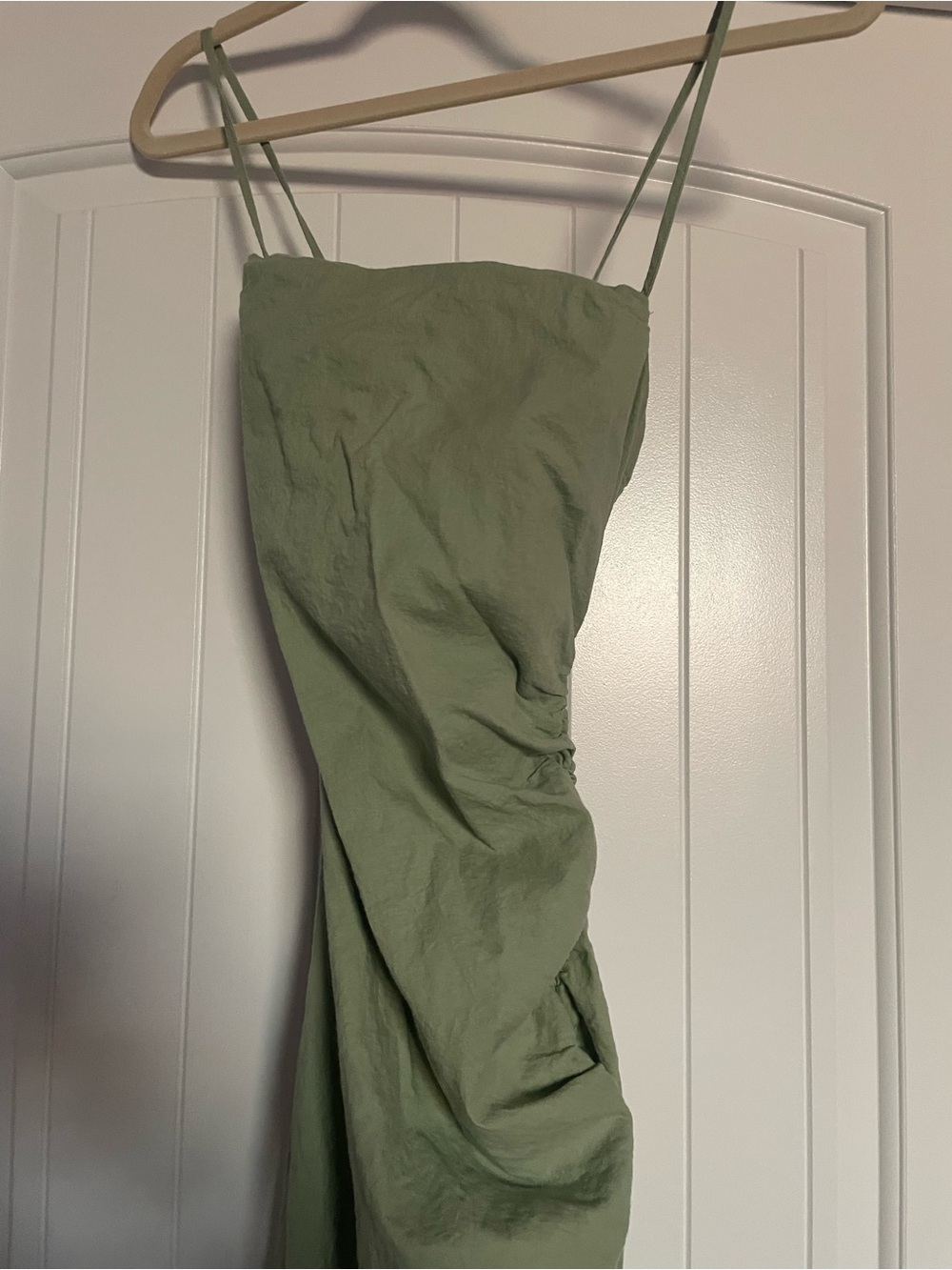 Zara Light Olive Strapless Ruched Maxi Dress - Picture 2 of 6